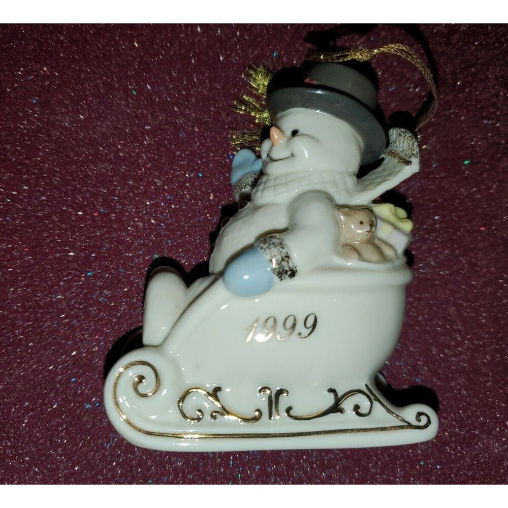 Lenox 1999 Christmas Ornament Snowman In Sleigh